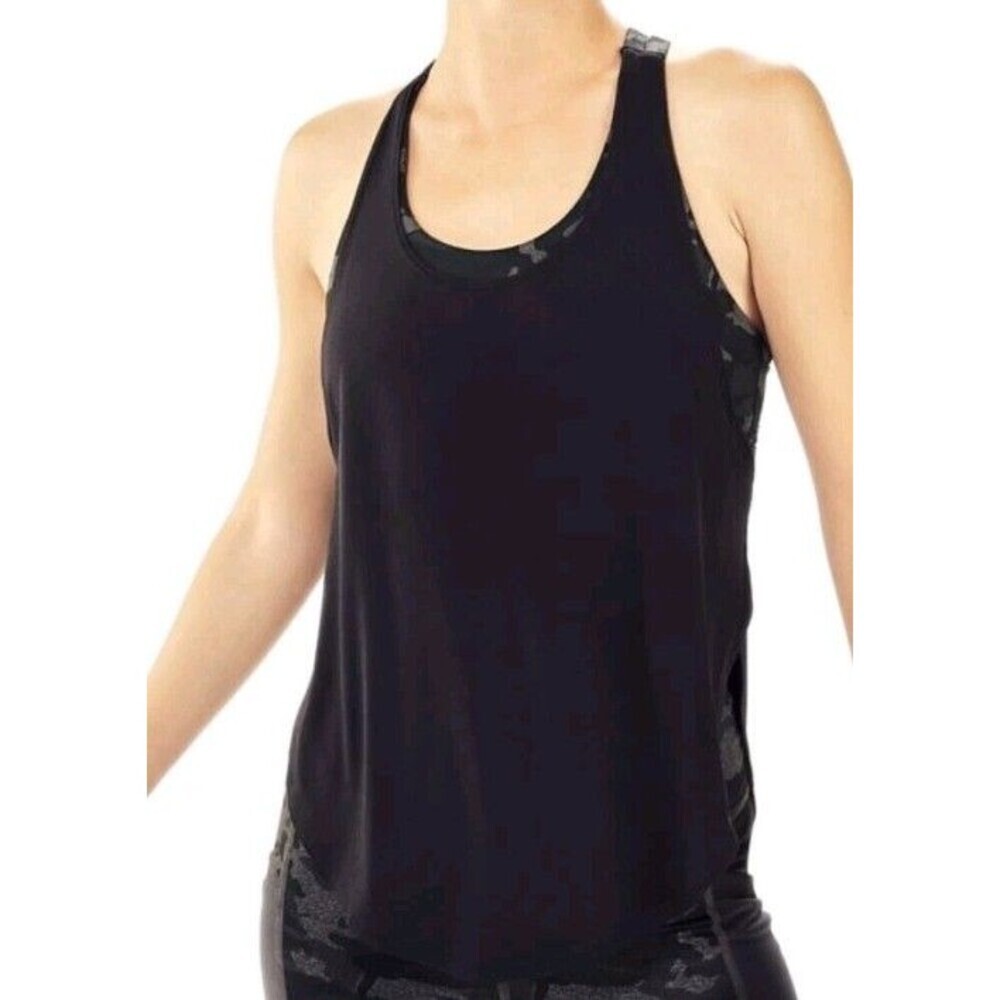 Fabletics Giselle Powertouch Swing Tank Top Built In Bra Small Gray Camo 2 In 1